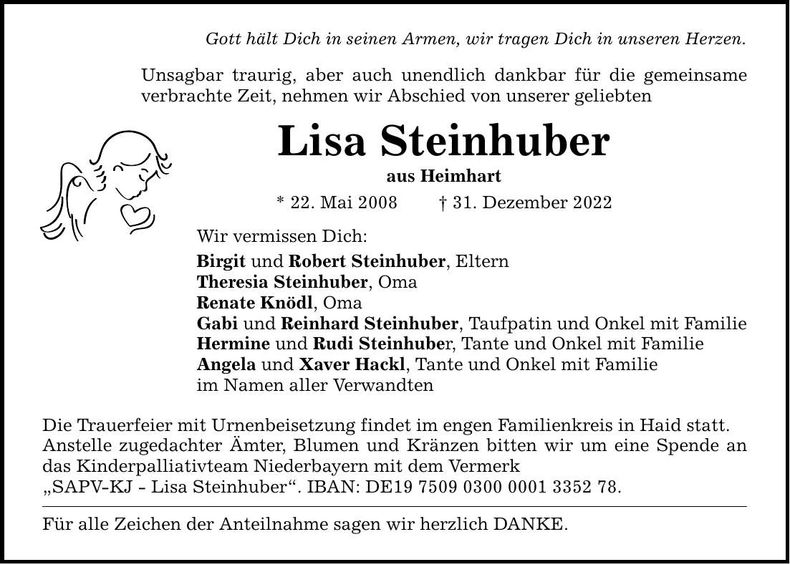 Traueranzeige Lisa Steinhuber