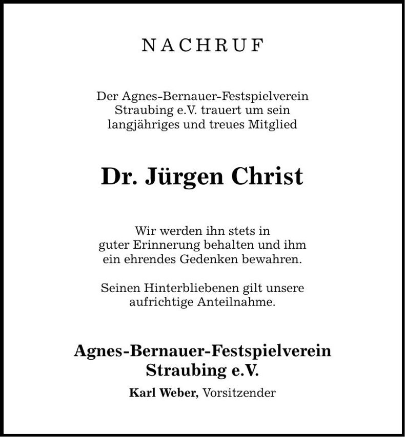 Traueranzeige Dr. Jürgen Christ