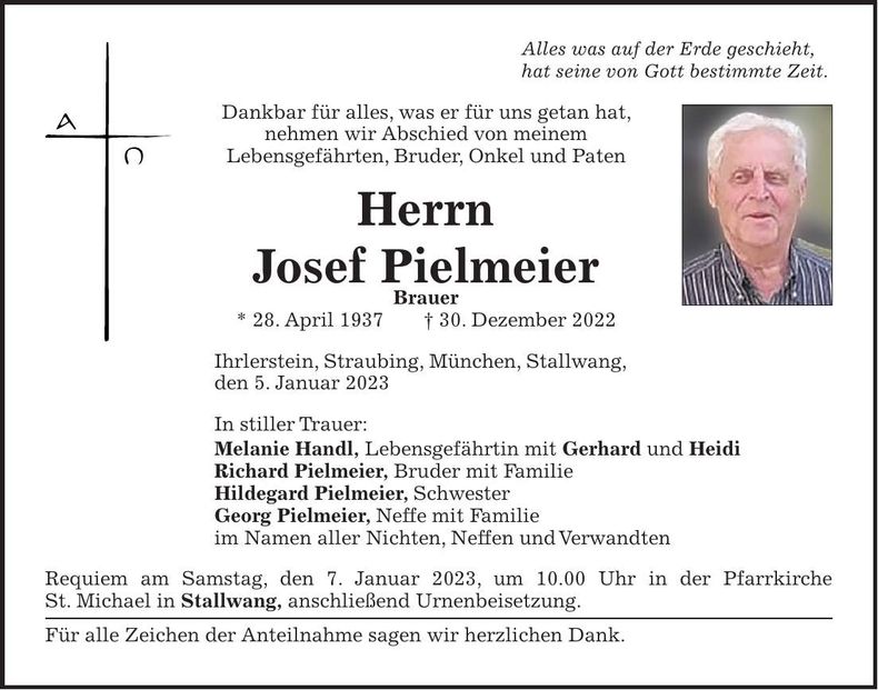 Traueranzeige Josef Pielmeier