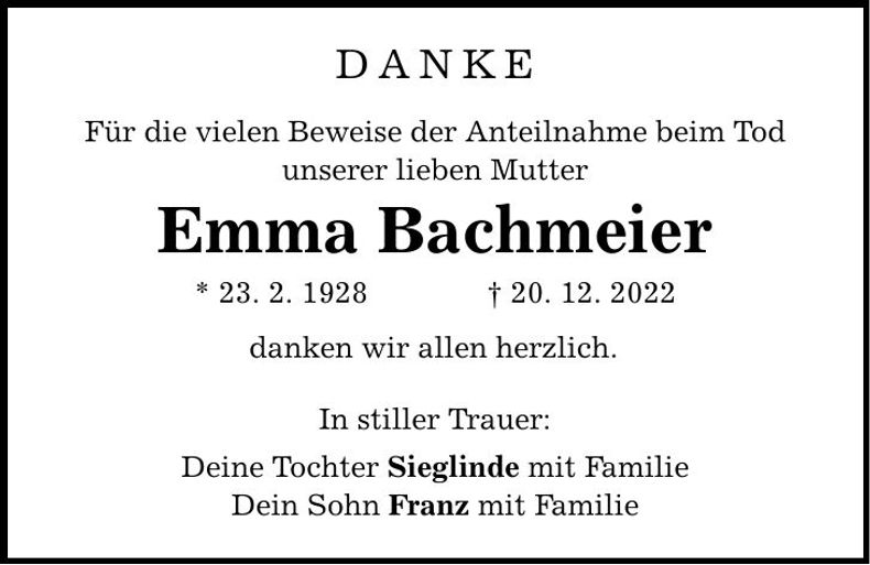 Traueranzeige Emma Bachmeier