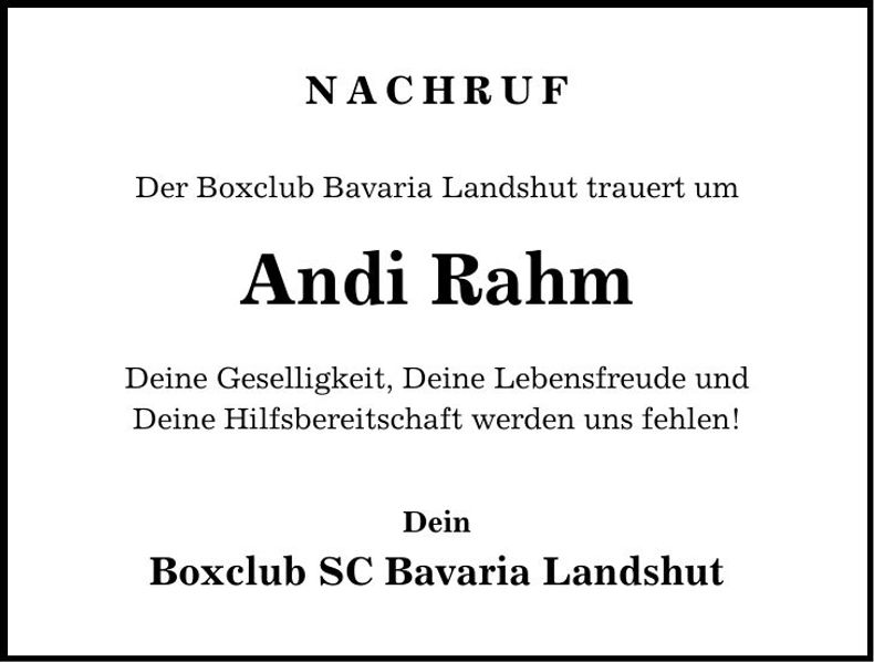 Traueranzeige Andi Rahm