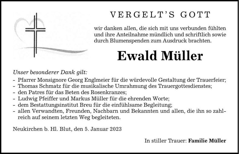 Traueranzeige Ewald Müller