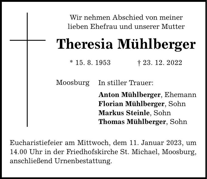 Traueranzeige Theresia Mühlberger