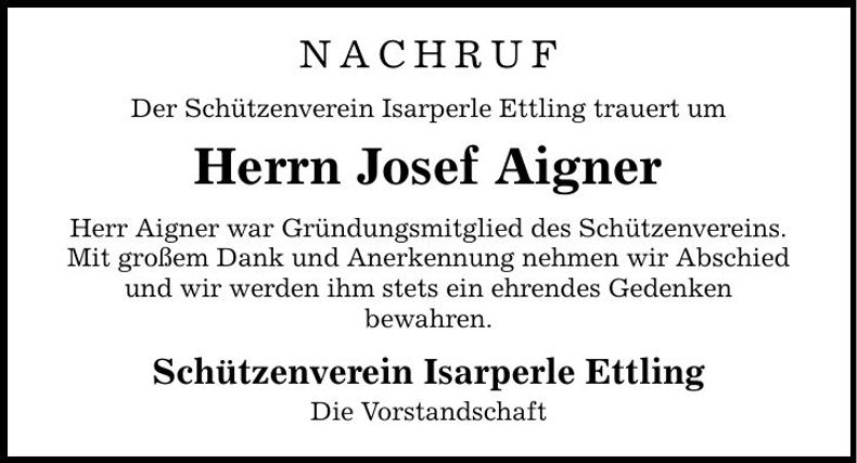 Traueranzeige Josef Aigner