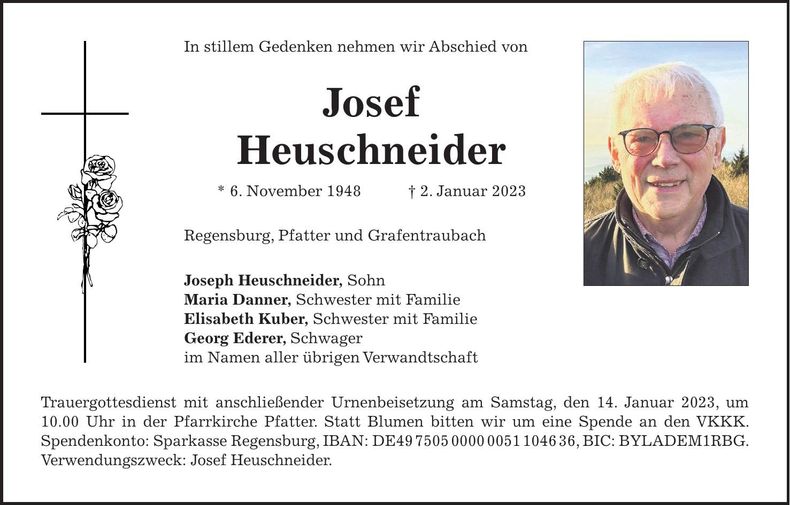 Traueranzeige Josef Heuschneider