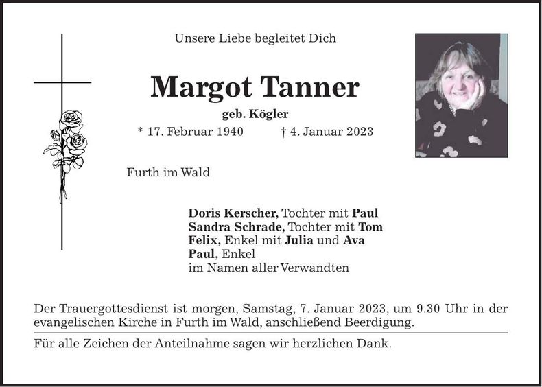 Traueranzeige Margot Tanner