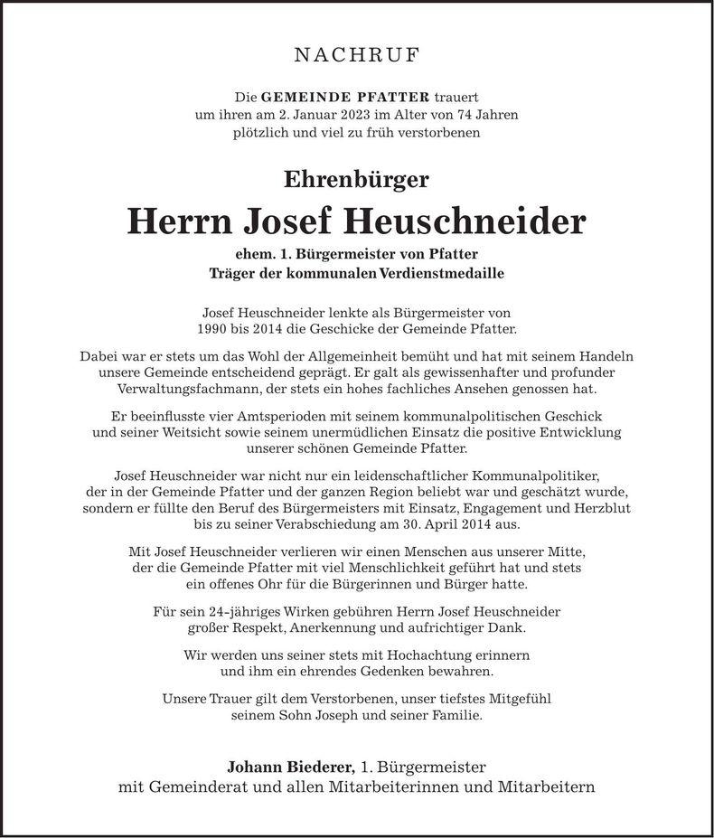 Traueranzeige Josef Heuschneider