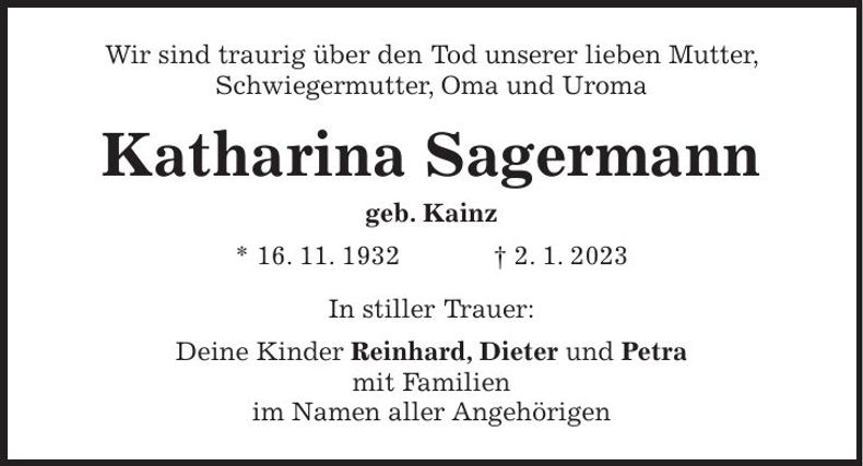 Traueranzeige Katharina Sagermann