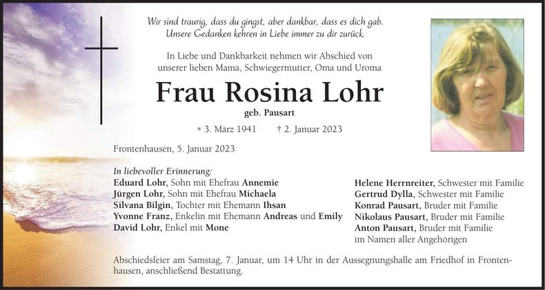 Traueranzeige Rosina Lohr