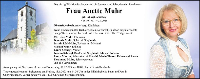Traueranzeige Anette Muhr