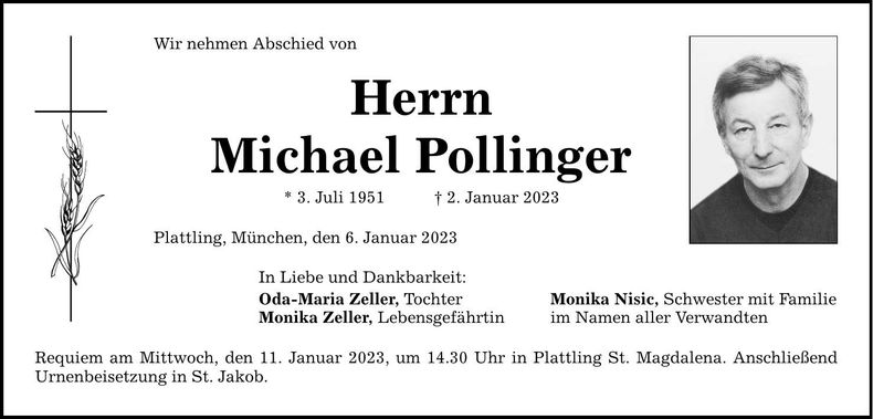 Traueranzeige Michael Pollinger