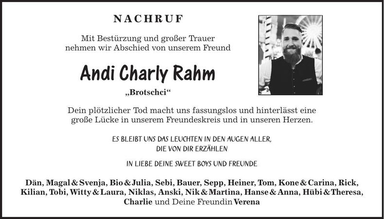 Traueranzeige Andreas Rahm