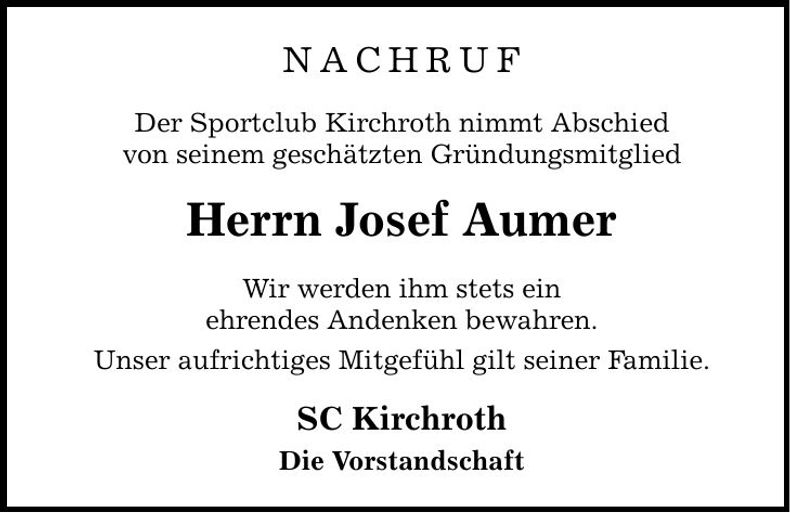 Traueranzeige Josef Aumer