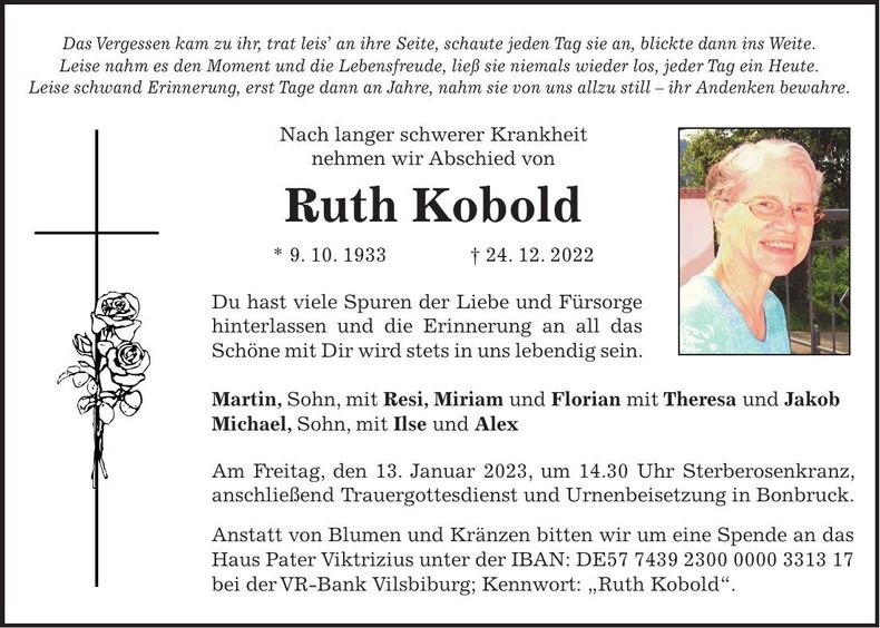 Traueranzeige Ruth Kobold