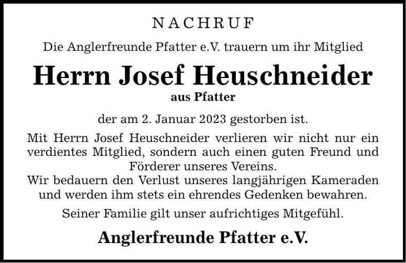 Traueranzeige Josef Heuschneider