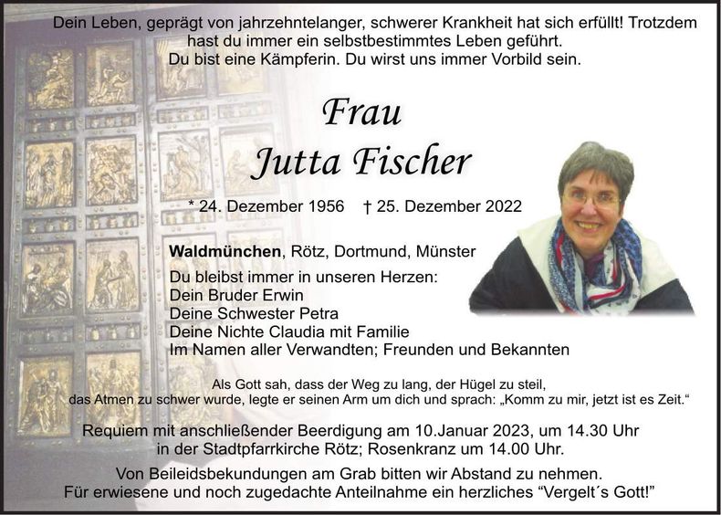 Traueranzeige Jutta Fischer