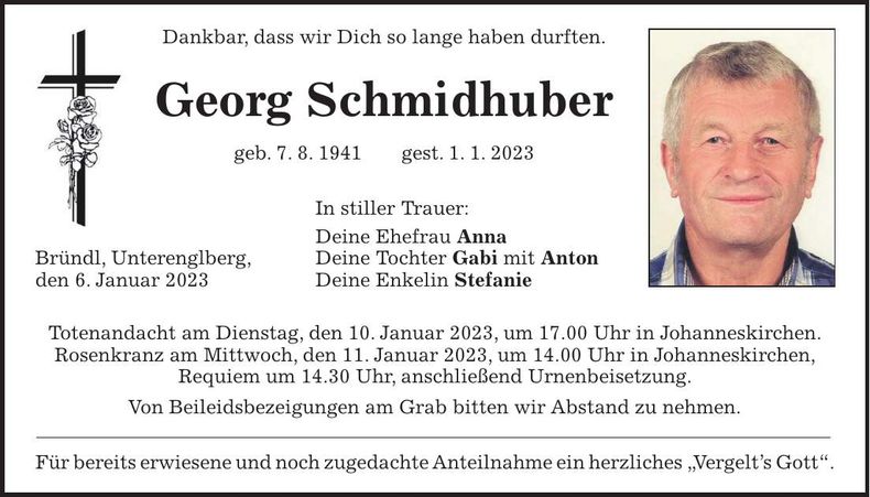 Traueranzeige Georg Schmidhuber