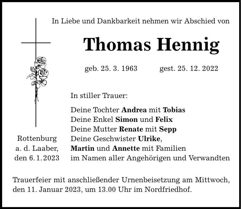 Traueranzeige Thomas Hennig