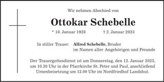 Traueranzeige Ottokar Schebelle
