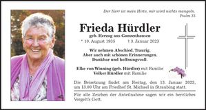 Traueranzeige Frieda Hürdler