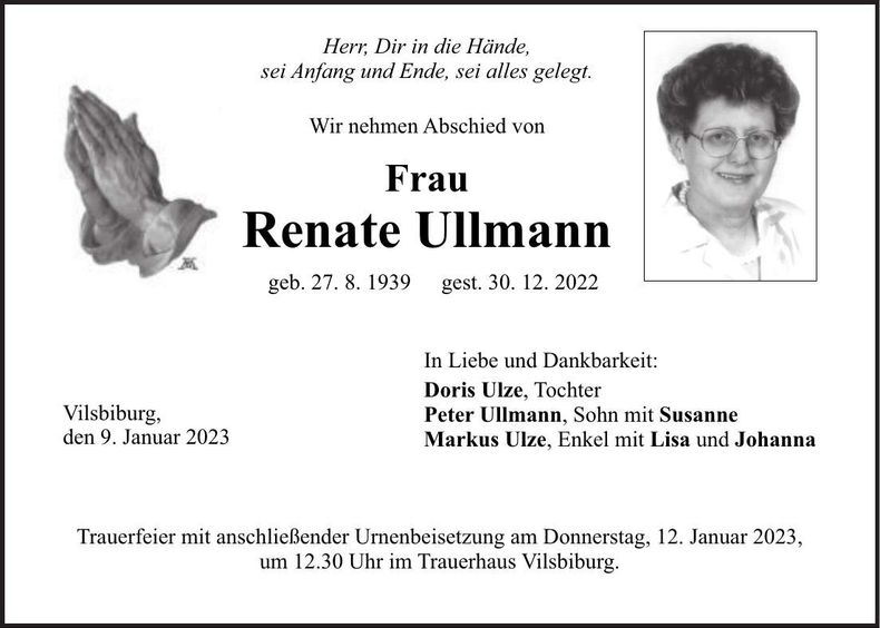 Traueranzeige Renate Ullmann