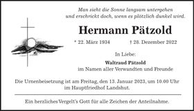 Traueranzeige Hermann Pätzold