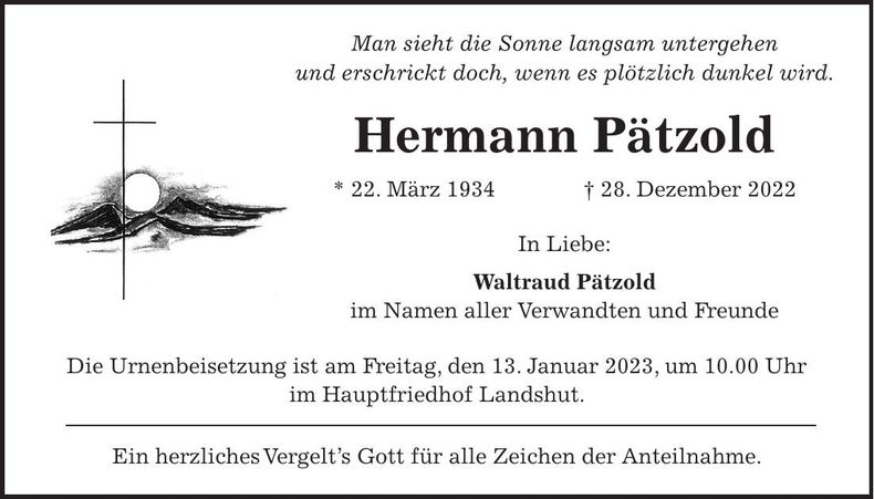 Traueranzeige Hermann Pätzold