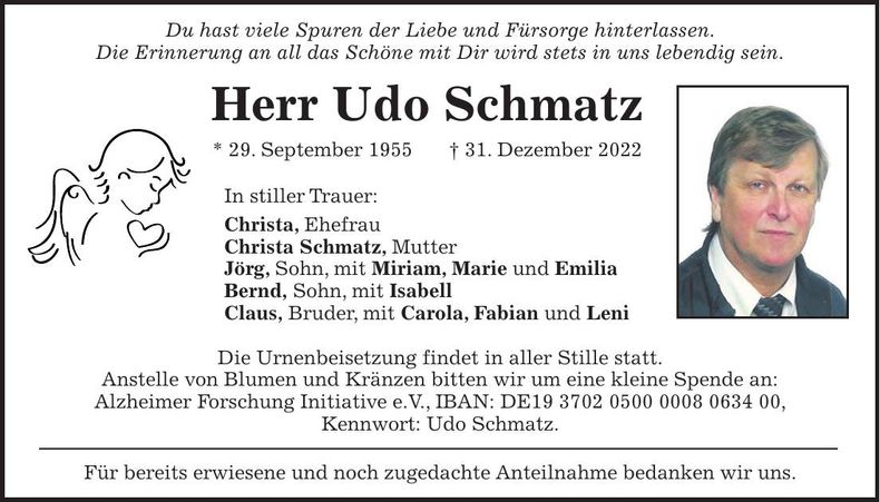 Traueranzeige Udo Schmatz