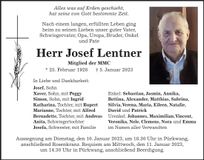 Traueranzeige Josef Lentner