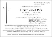 Traueranzeige Josef Pitz
