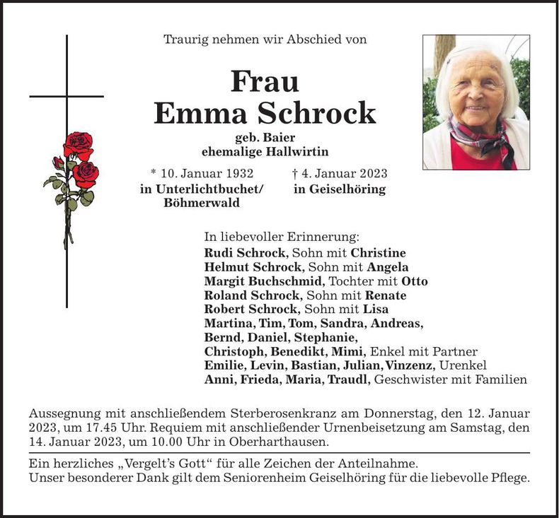 Traueranzeige Emma Schrock