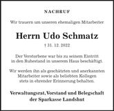 Traueranzeige Schmatz Udo