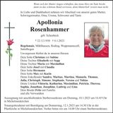Traueranzeige Apollonia Rosenhammer