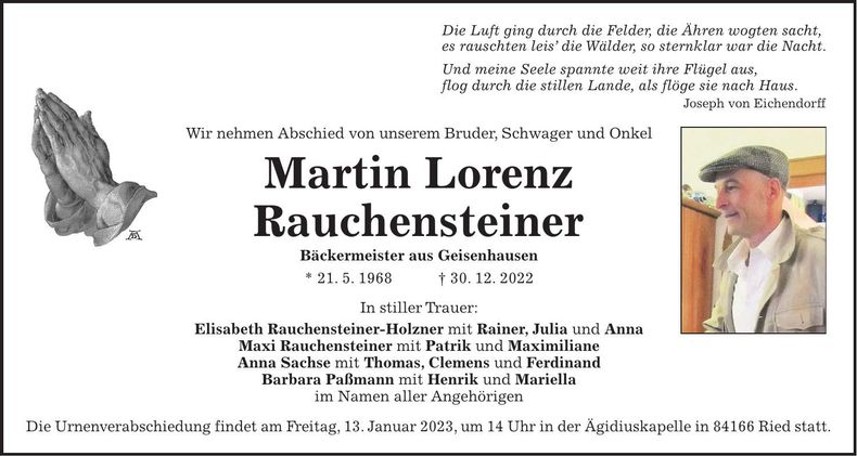 Traueranzeige Martin Lorenz Rauchensteiner