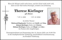 Traueranzeige Therese Kiefinger