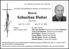 Traueranzeige Sebastian Huber