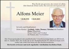 Traueranzeige Alfons Meier