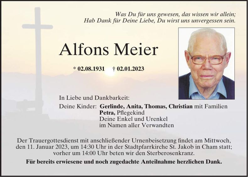Traueranzeige Alfons Meier