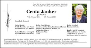 Traueranzeige Centa Janker
