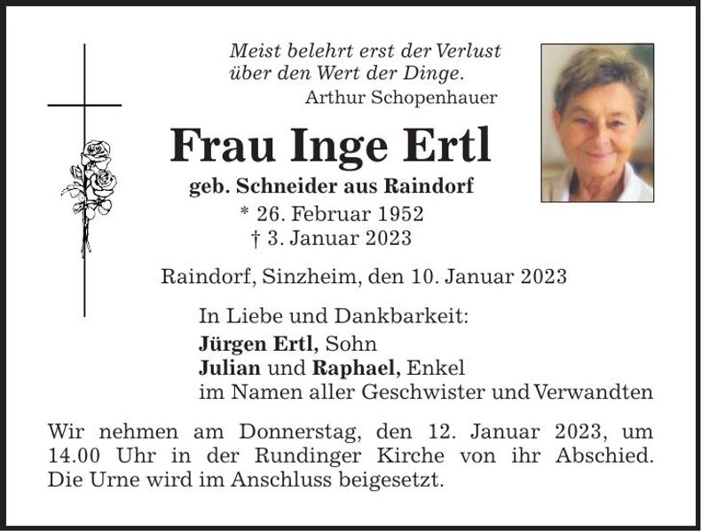 Traueranzeige Inge Ertl