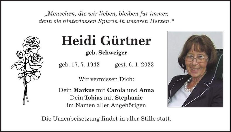Traueranzeige Heidi Gürtner