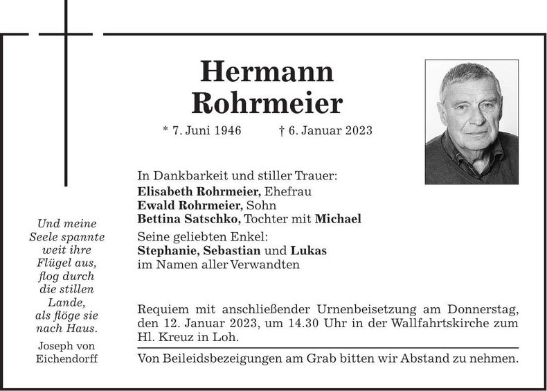 Traueranzeige Hermann Rohrmeier