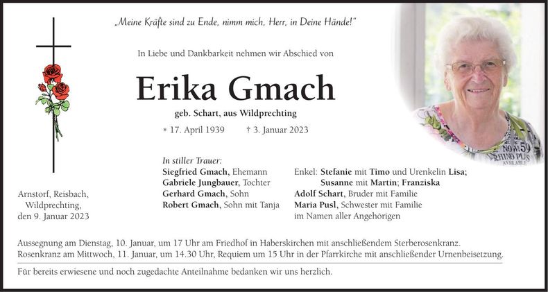Traueranzeige Erika Gmach