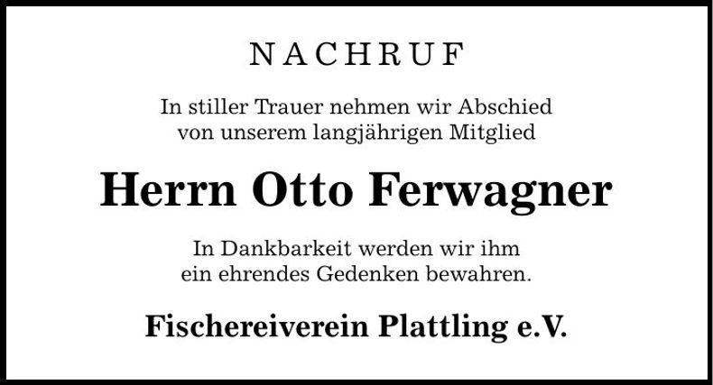 Traueranzeige Otto Ferwagner