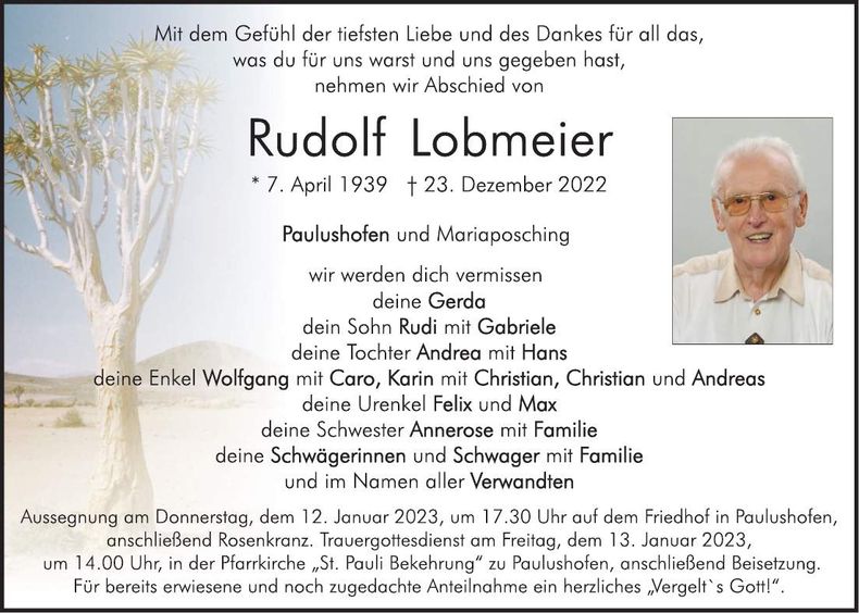 Traueranzeige Rudolf Lobmeier