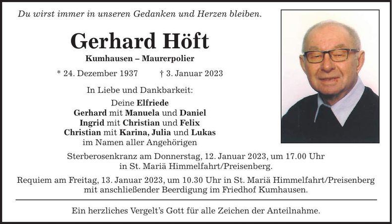 Traueranzeige Gerhard Höft
