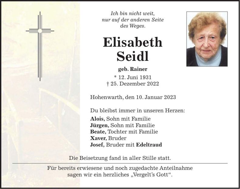 Traueranzeige Elisabeth Seidl