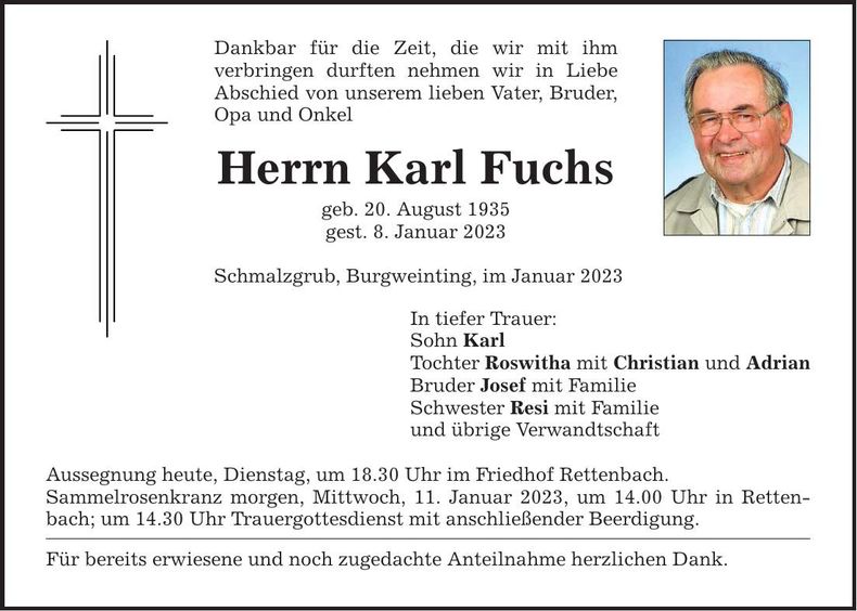 Traueranzeige Karl Fuchs