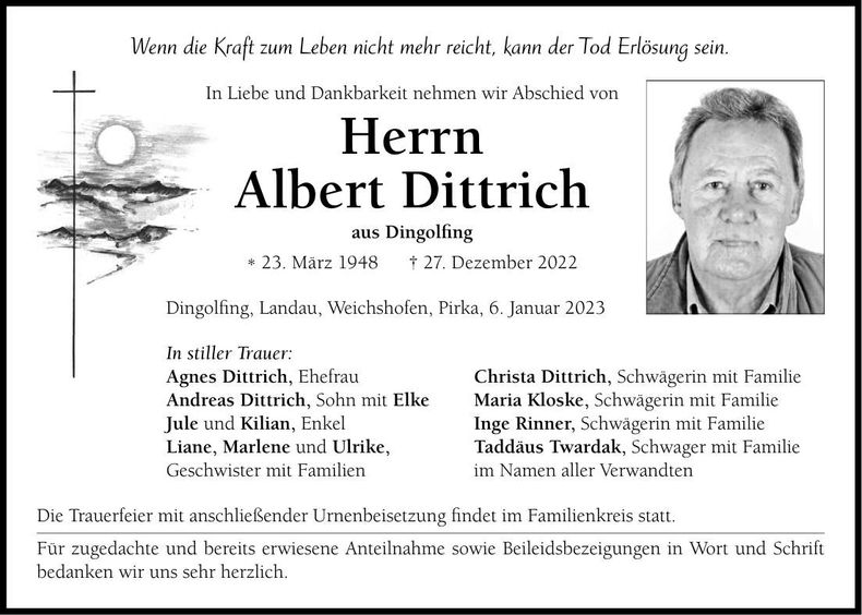 Traueranzeige Albert Dittrich