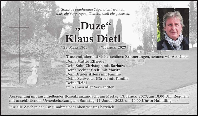 Traueranzeige Klaus Dietl